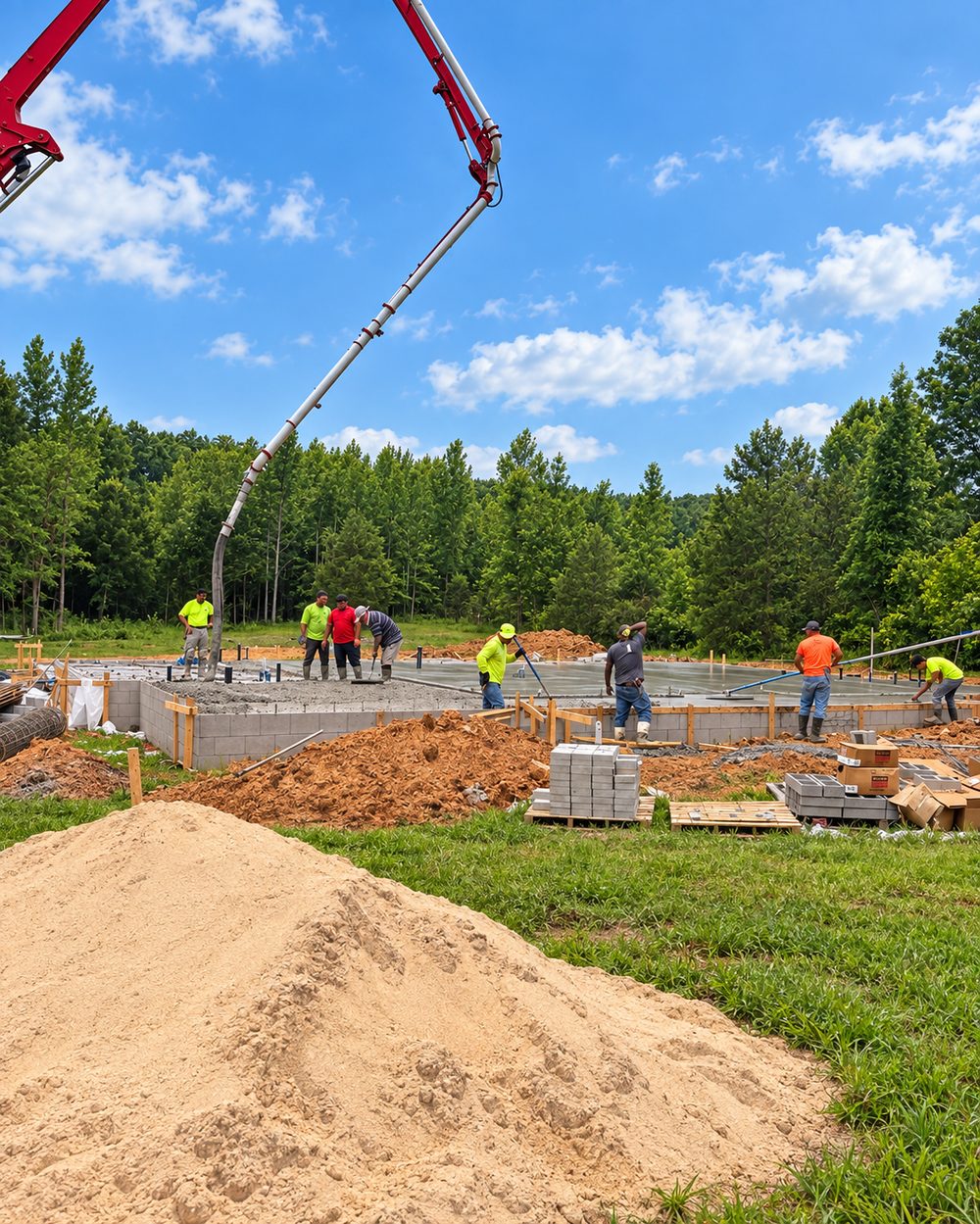 Pumping and finishing a foundation slab
