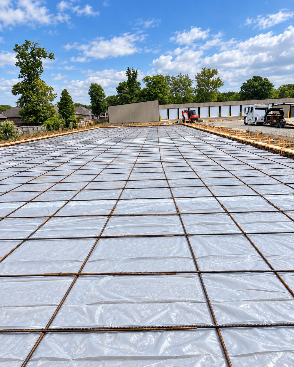 Rebar over vapor barrier before a large slab pour